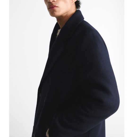NWT ZARA MENS DOUBLE-BREASTED CLOTH COAT navy blue - Picture 5 of 8